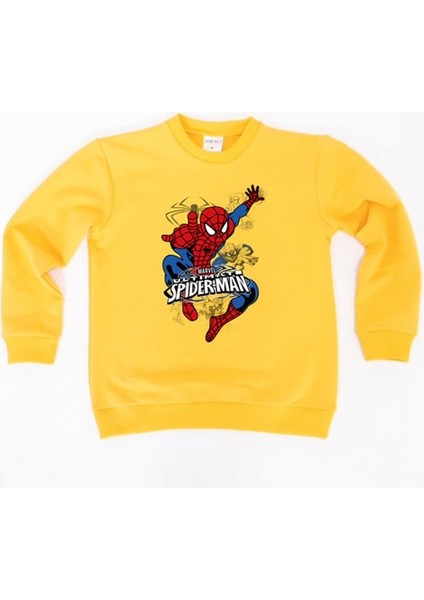 Spiderman Baskılı Örümcek Adam Pamuklu Kumaş Çocuk Sweatshirt