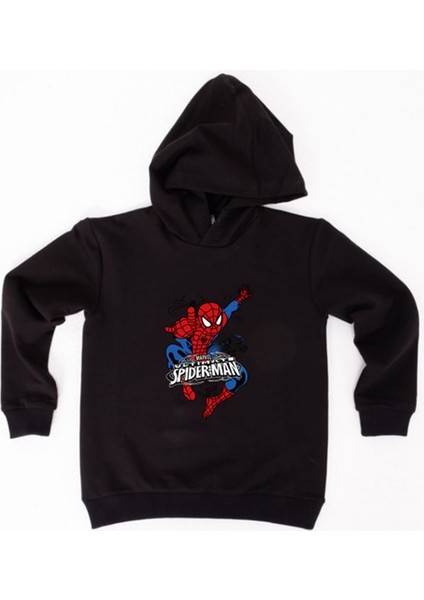 Spiderman Baskılı Örümcek Adam Kapüşonlu Pamuklu Kumaş Çocuk Sweatshirt