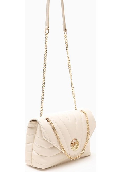 Krem Kapitone Zincir Askılı Omuz Çantası