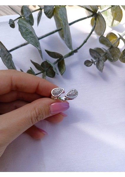 Silver Zirkon Taş Damla Ayarlanabilir Yüzük