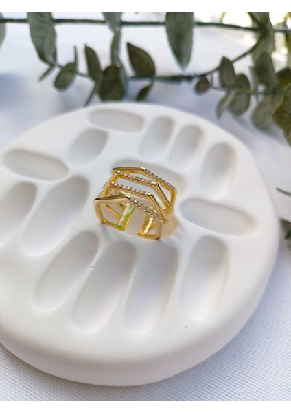 Gold Zirkon Taş Zigzag Çoklu Görünüm Yüzük