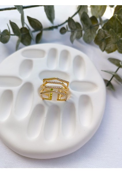Gold Zirkon Taş Zigzag Çoklu Görünüm Yüzük