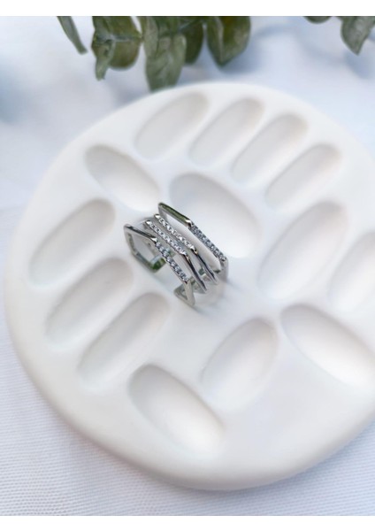 Silver Zirkon Taş Zigzag Görünüm Ayarlanabilir Yüzük