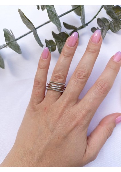 Silver Zirkon Taş Zigzag Görünüm Ayarlanabilir Yüzük
