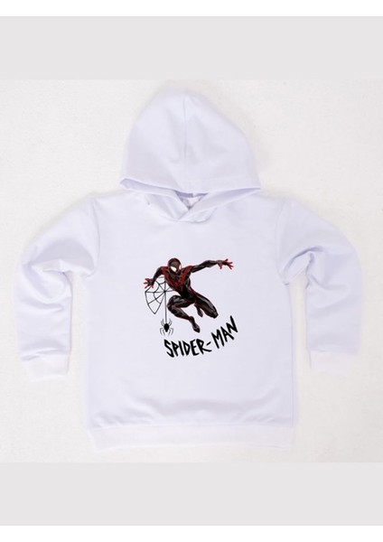 Spiderman Baskılı Örümcek Adam Kapüşonlu Pamuklu Kumaş Çocuk Sweatshirt