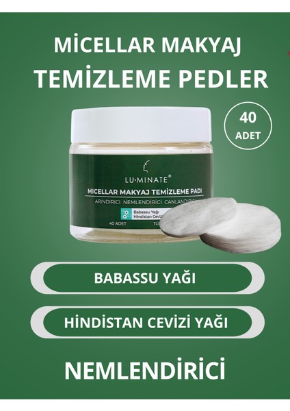 Micellar Makyaj Temizleme Pedi Nemlendirici Babassu Yağı ve Hindistan Cevizi Yağı 40 Adet Ped