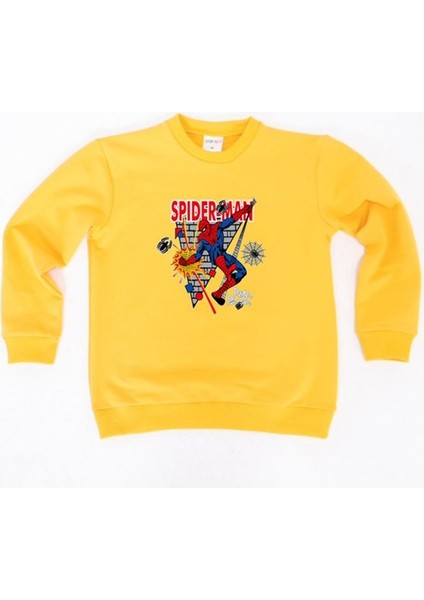 Spiderman Baskılı Örümcek Adam Pamuklu Kumaş Çocuk Sweatshirt