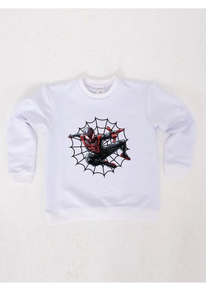 Spiderman Baskılı Örümcek Adam Pamuklu Kumaş Çocuk Sweatshirt