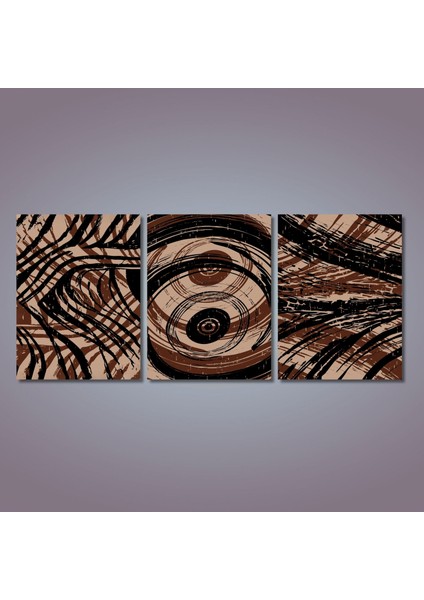 3'lü Kanvas Duvar Tablosu Kahverengi Modern Karışık Çizgiler indirimleri