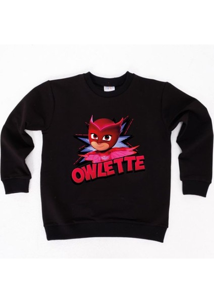 Pj Maskeliler Owlette Baskılı Pamuklu Kumaş Çocuk Sweatshirt