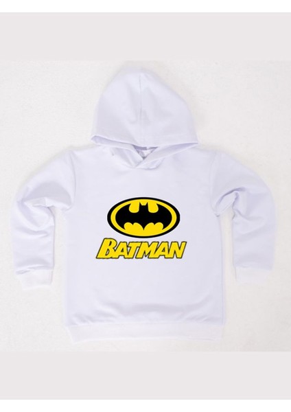 Batman Baskılı Kapüşonlu Pamuklu Kumaş Çocuk Sweatshirt