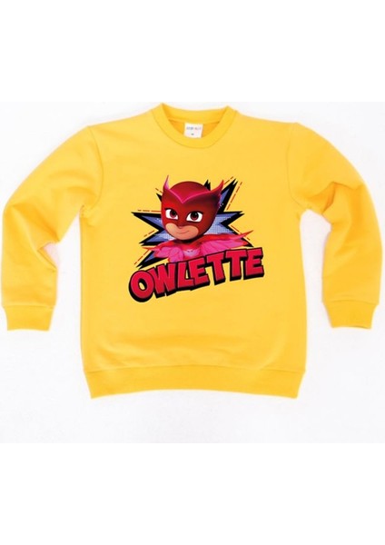 Pj Maskeliler Owlette Baskılı Pamuklu Kumaş Çocuk Sweatshirt