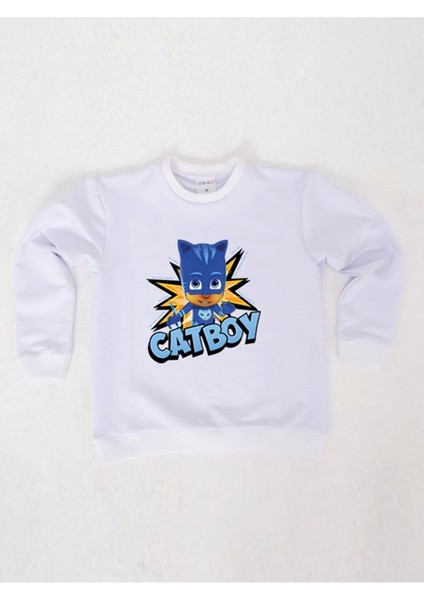 Pj Maskeliler Catboy Baskılı Pamuklu Kumaş Çocuk Sweatshirt