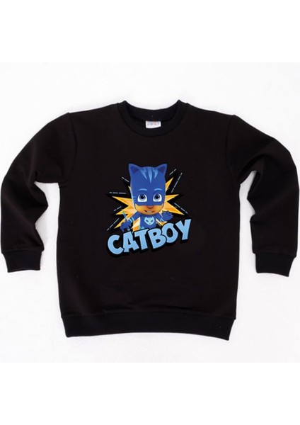 Pj Maskeliler Catboy Baskılı Pamuklu Kumaş Çocuk Sweatshirt