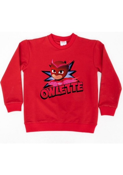Pj Maskeliler Owlette Baskılı Pamuklu Kumaş Çocuk Sweatshirt