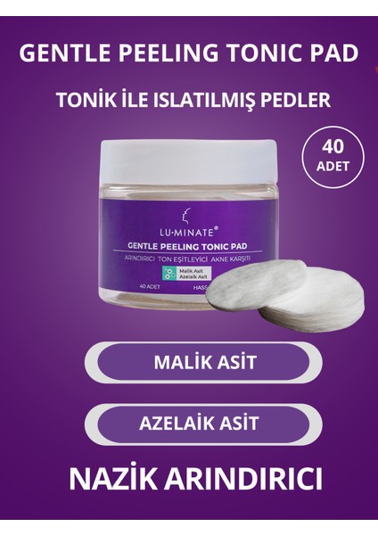 Gentle Peeling Tonic Pad Cilt Tonu Eşitleyici Nemlendirici Akne Karşıtı Malik ve Azelaik Asit 40 Adet Ped