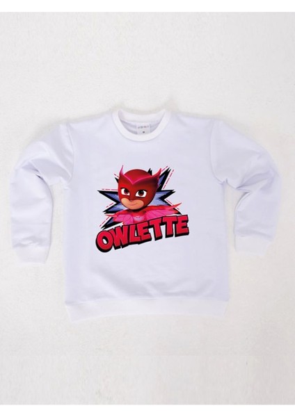Pj Maskeliler Owlette Baskılı Pamuklu Kumaş Çocuk Sweatshirt
