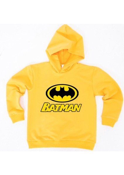 Batman Baskılı Kapüşonlu Pamuklu Kumaş Çocuk Sweatshirt
