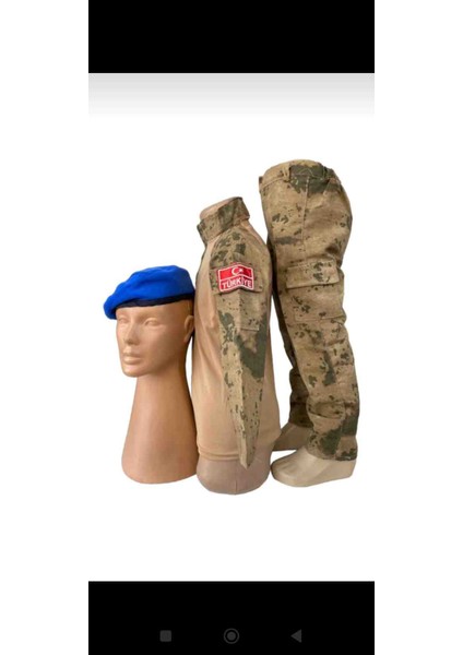 Jandarma Kamuflaj Desenli Unisex Kombatlı Çocuk Takımı Mavi (Komando) Bereli