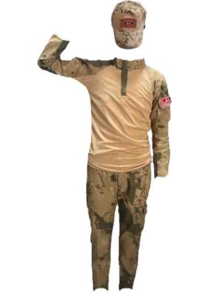 Jandarma Kamuflaj Desenli Unisex Kombatlı Çocuk Takımı Mavi (Komando) Bereli