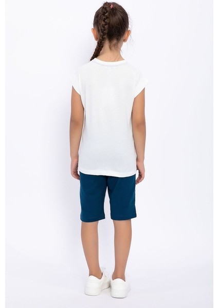 1049 Pamuklu Kısa Kol Kız Çocuk Bermuda Pijama Takımı Beyaz fiyatları