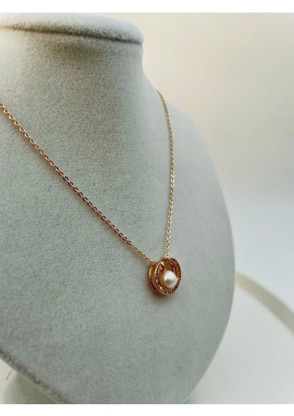 Xupıng Jewelry 14 Ayar Altın Kaplama, Inci Zirkon Taşlı Rose Kolye