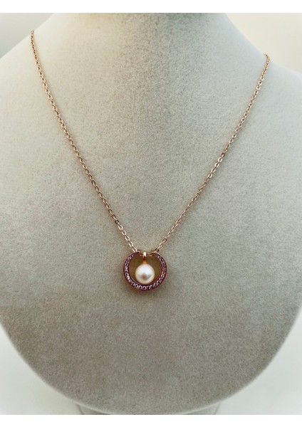 Xupıng Jewelry 14 Ayar Altın Kaplama, Inci Zirkon Taşlı Rose Kolye