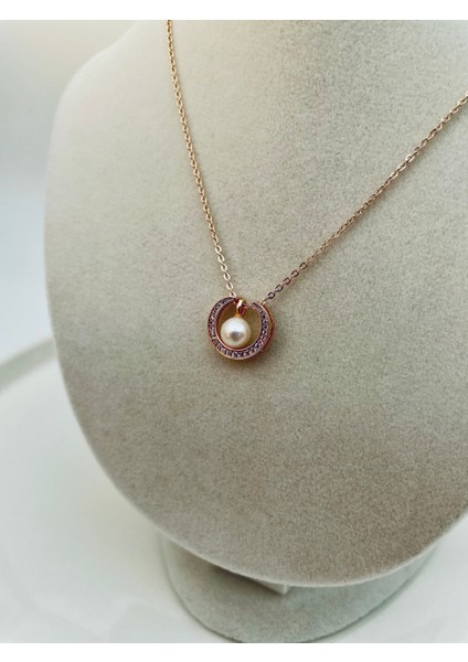 Xupıng Jewelry 14 Ayar Altın Kaplama, Inci Zirkon Taşlı Rose Kolye