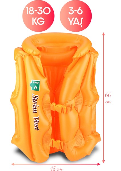 18-30 kg Şişme Can Yeleği Swimvest Havuz Deniz Yüzme Yeleği Yüzücü Destek Yelek 60 cm Turuncu