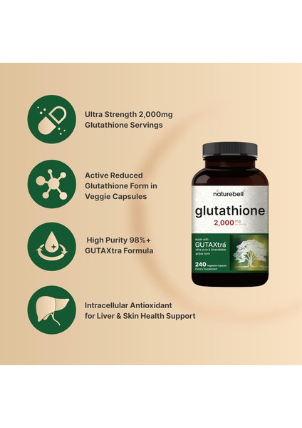 Glutathione 2000 Mg 240 Kapsul 98% Purity Gutaxtra Ultra Pure Bioavailable Active Form modelleri