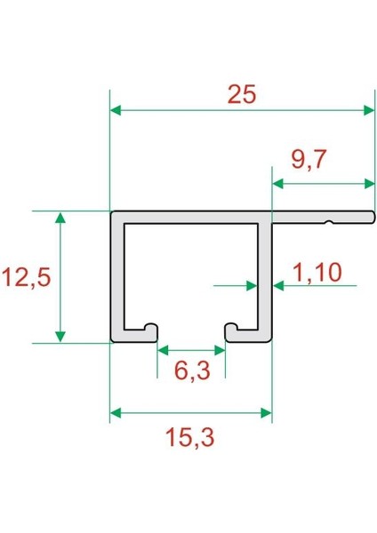 Tek Kanallı Yan Çıtalı Alüminyum Perde Rayı (25MM) Tekli Korniş