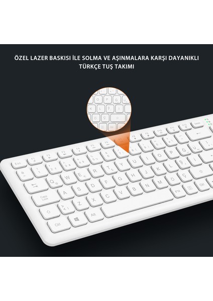 KW204 2.4GHz Kablosuz Türkçe Q Klavye & Mouse Set Beyaz