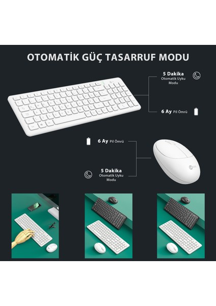 KW204 2.4GHz Kablosuz Türkçe Q Klavye & Mouse Set Beyaz