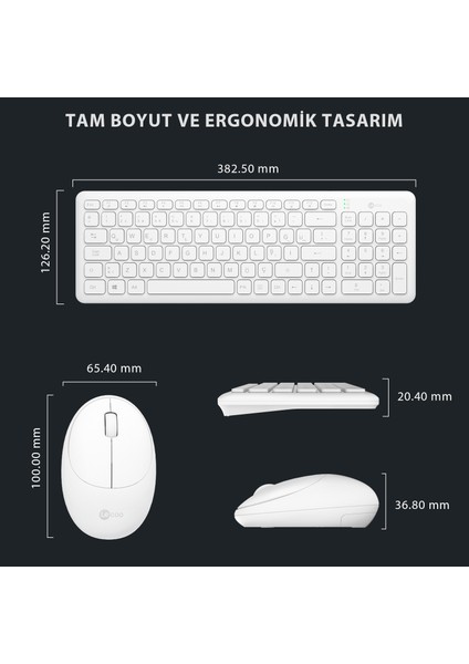 KW204 2.4GHz Kablosuz Türkçe Q Klavye & Mouse Set Beyaz