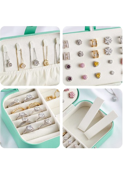 Dikdörtgen Takı Kutusu 3 Bölmeli Mücevher Düzenleyici Yüzük Küpe Kolye Seyahat Organizeri
