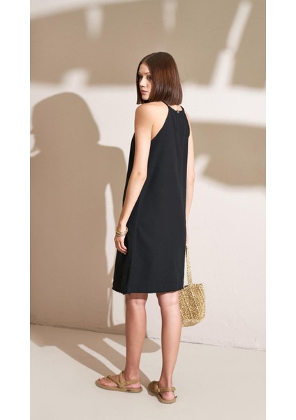 Kadın Siyah Ip Askılı Etek Ucu Püsküllü Kısa Elbise fırsatları