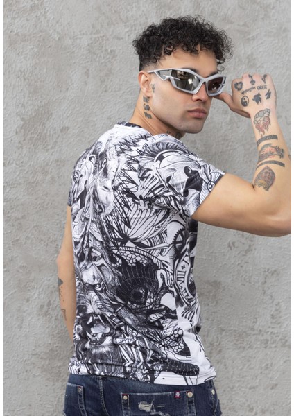 CT781 Kartal Baskılı Tasarım Bisiklet Yakalı Erkek Tişört indirimleri