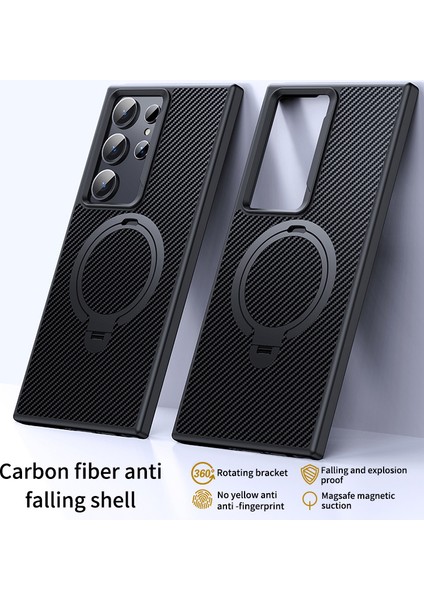 Samsung Galaxy S23 Ultra Kılıf MagSafe ile Uyumlu Karbon Fiber Doku Kickstand PC+TPU Koruyucu Kapak-Siyah (Yurt Dışından) fiyatları