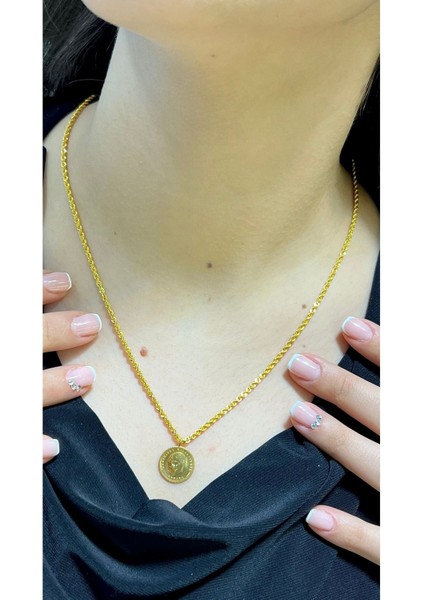 Burgu Halat Kolye Çeyrek Ata Lira Kolye 14 Ayar Altın