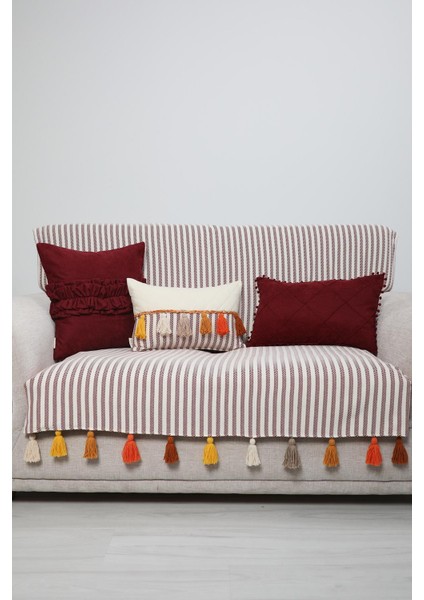 Sırt ve Oturma Kısmını Kapatan Renkli Püsküllü Çizgili Koltuk Örtüsü 180X155 CM,KO-30IK