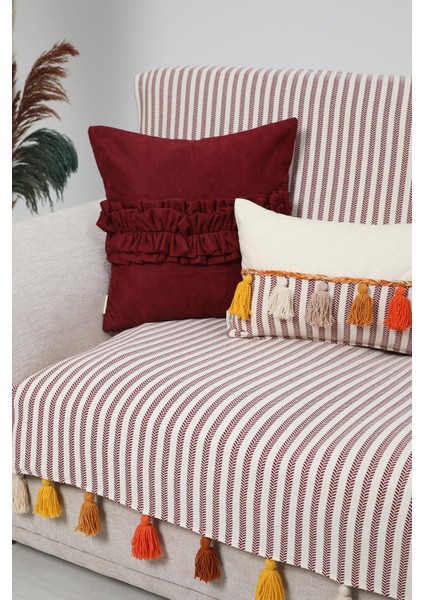Sırt ve Oturma Kısmını Kapatan Renkli Püsküllü Çizgili Koltuk Örtüsü 180X155 CM,KO-30IK