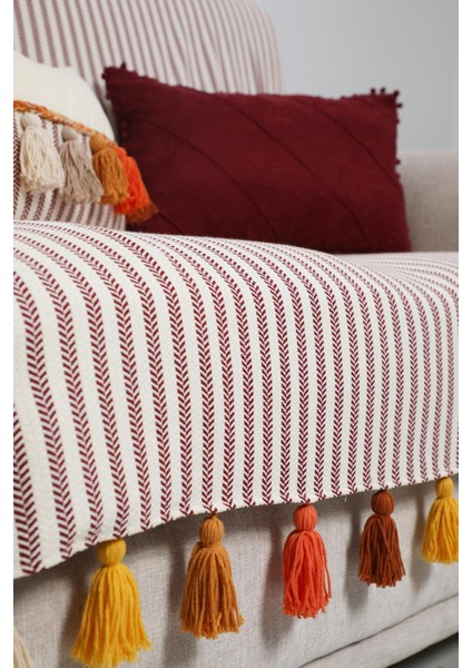 Sırt ve Oturma Kısmını Kapatan Renkli Püsküllü Çizgili Koltuk Örtüsü 180X155 CM,KO-30IK