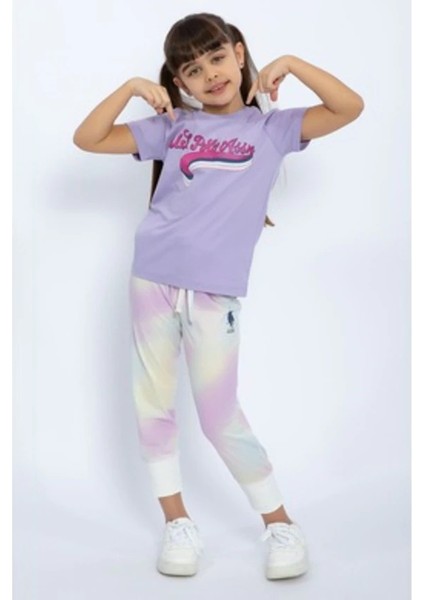 .1070 Pamuklu Kısa Kol Kız Çocuk Pijama Takım Lila
