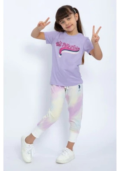 .1070 Pamuklu Kısa Kol Kız Çocuk Pijama Takım Lila