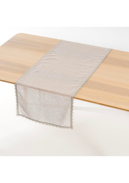 Gri Keten Sim Dantel Işlemeli 50X150 cm Masa Bandı