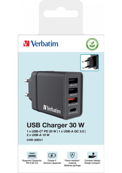 Verbatım 49700 CHR-30EU1 Usb-Charger 30W Black