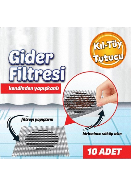 Kıl Kir Pis Tutucu Süzgeç Kullan At Yapışkanlı Banyo Lavabo Gider Filtresi Boru Tıkama Önleme 10'lu