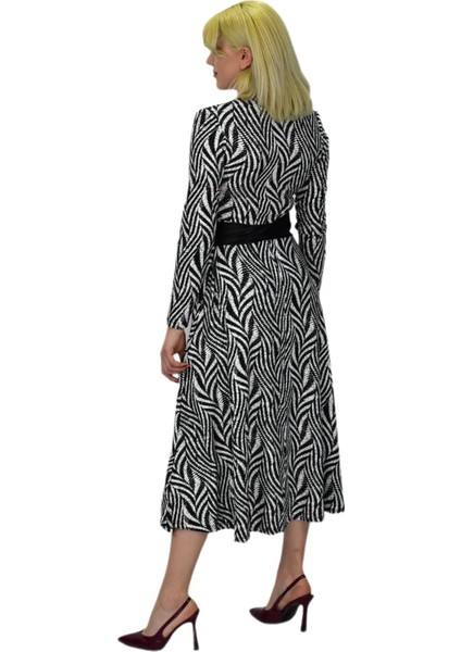 Kadın Viskon Zebra Desenli V Yaka Elbise BGL-ST03535 indirimleri