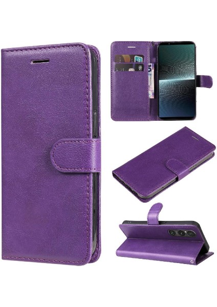 Sony Xperia 1V Için Flip Case Yüksek Kalite Deri Klasik Düz Renk Kılıf (Yurt Dışından)