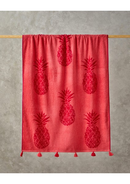 Pineapple Pamuklu Kadife Ipliği Boyalı Plaj Havlusu Fuşya